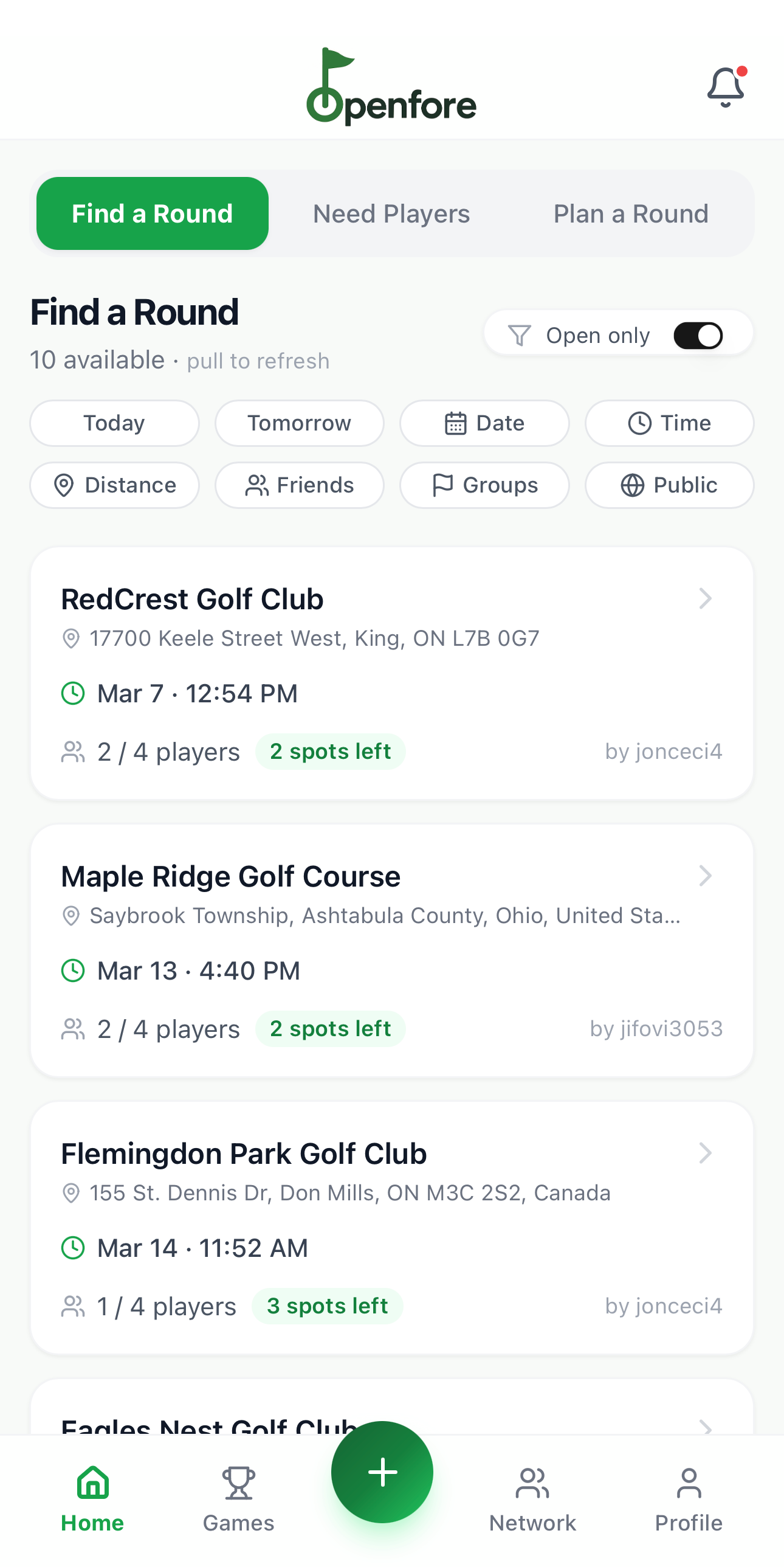 Openfore home feed screenshot
